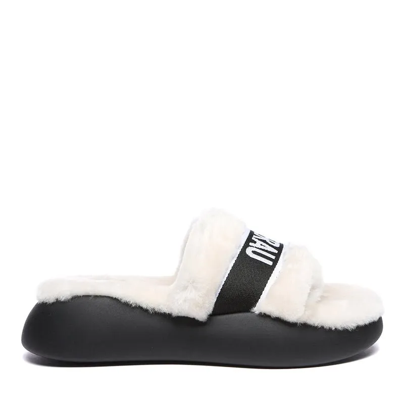 Feathery High Platform Wool Slides