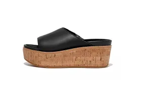 FitFlop Womens Eloise Cork-Wrap Leather Wedge Slide Black