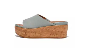 FitFlop Womens Eloise Cork-Wrap Suede Wedge Slide Cool Blue