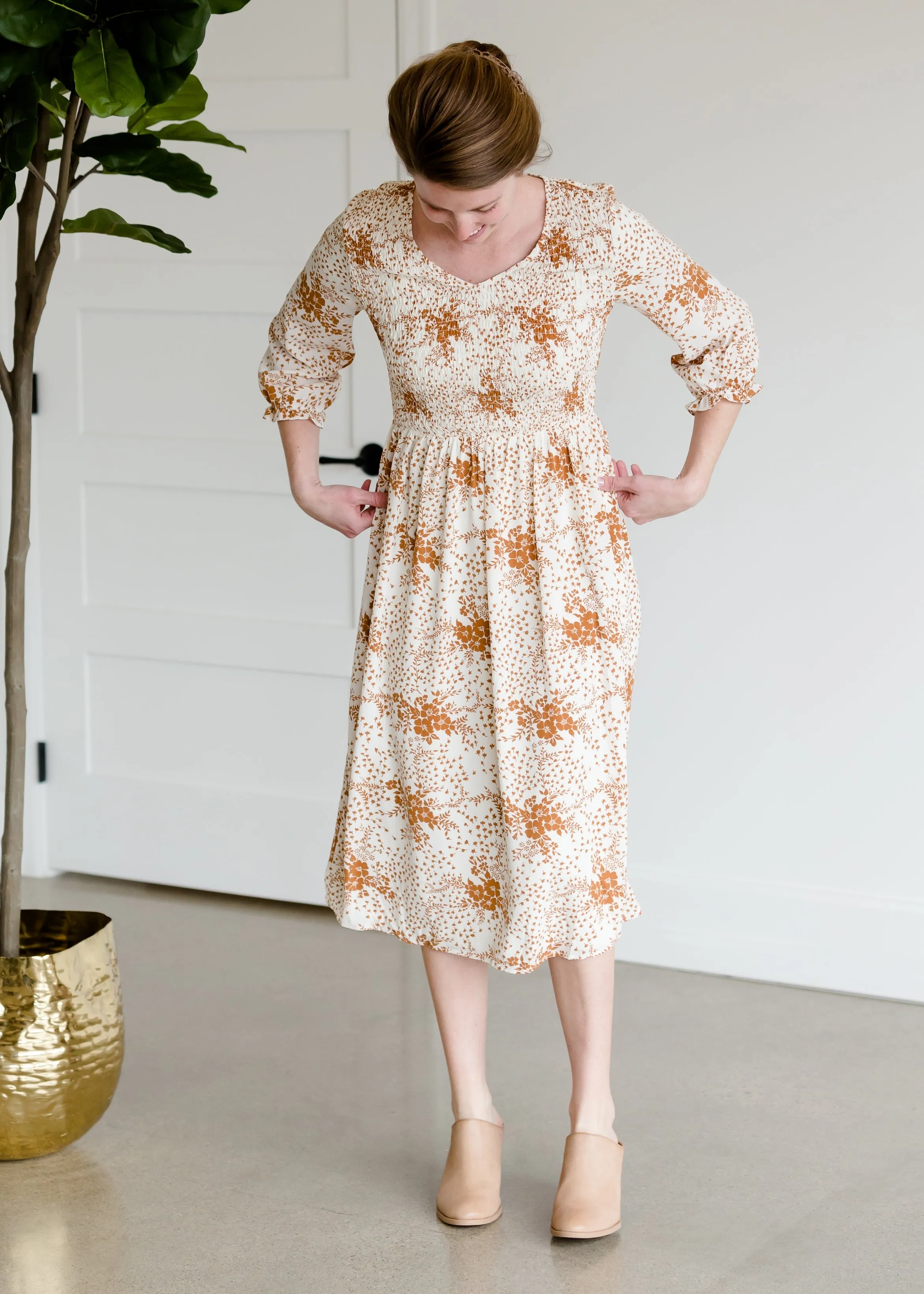 Floral Smocked Midi Dress