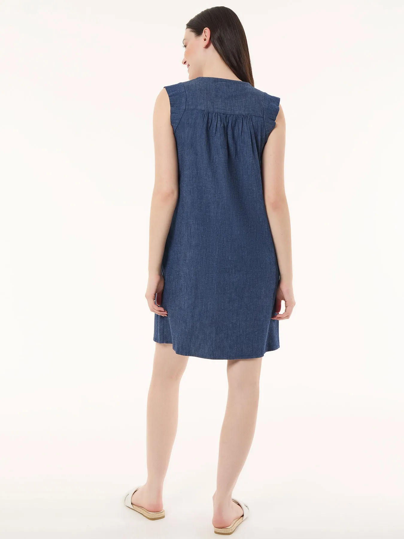 Flutter Sleeve Shift Dress, Soft Denim