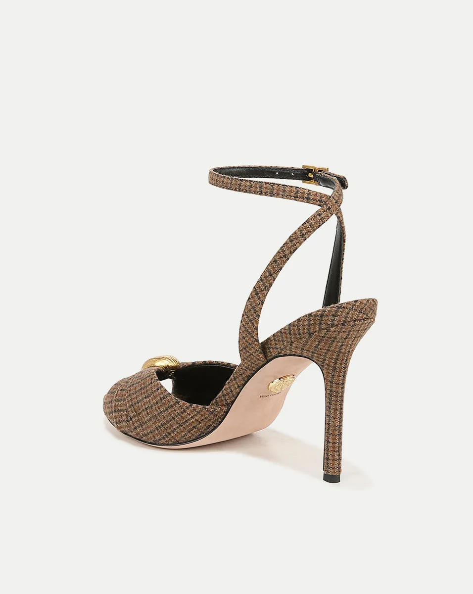 Genevieve Peep-Toe Checked Sandal