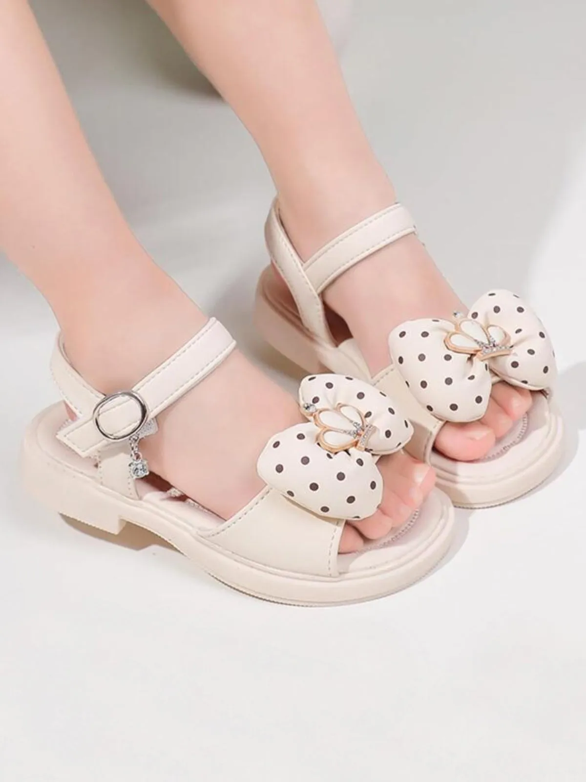 Girls Chic Polka Dot Bow Heeled Sandals By Liv and Mia