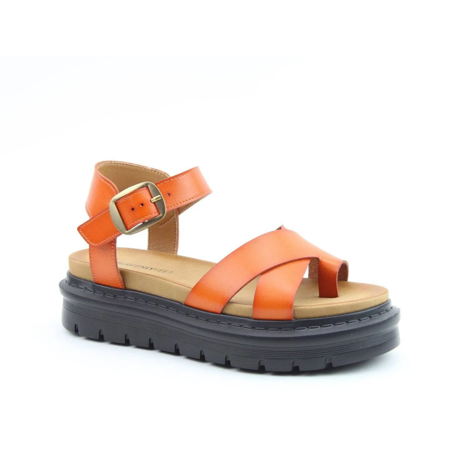 Heavenly Feet Temple Ladies Orange Vegan Buckle Sandals