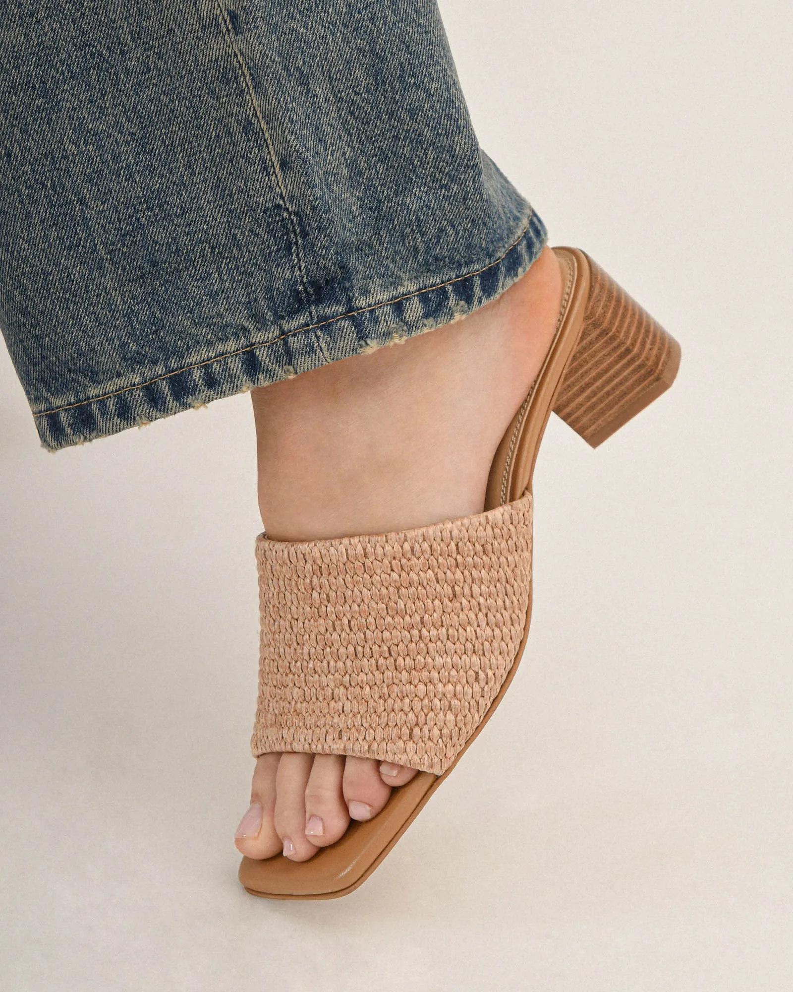 HERBIE MID HEEL SANDALS TAN RAFFIA