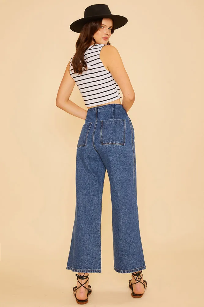 High Rise Wide Leg Cropped in Dark Washed Denim by Anniewear