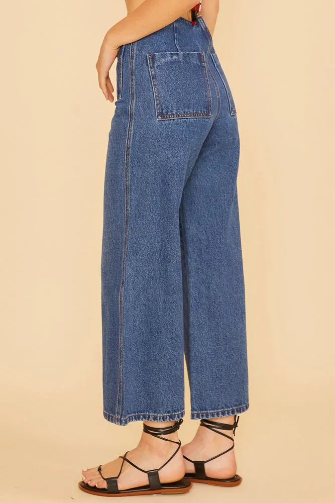 High Rise Wide Leg Cropped in Dark Washed Denim by Anniewear