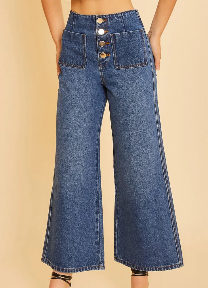 High Rise Wide Leg Cropped in Dark Washed Denim by Anniewear