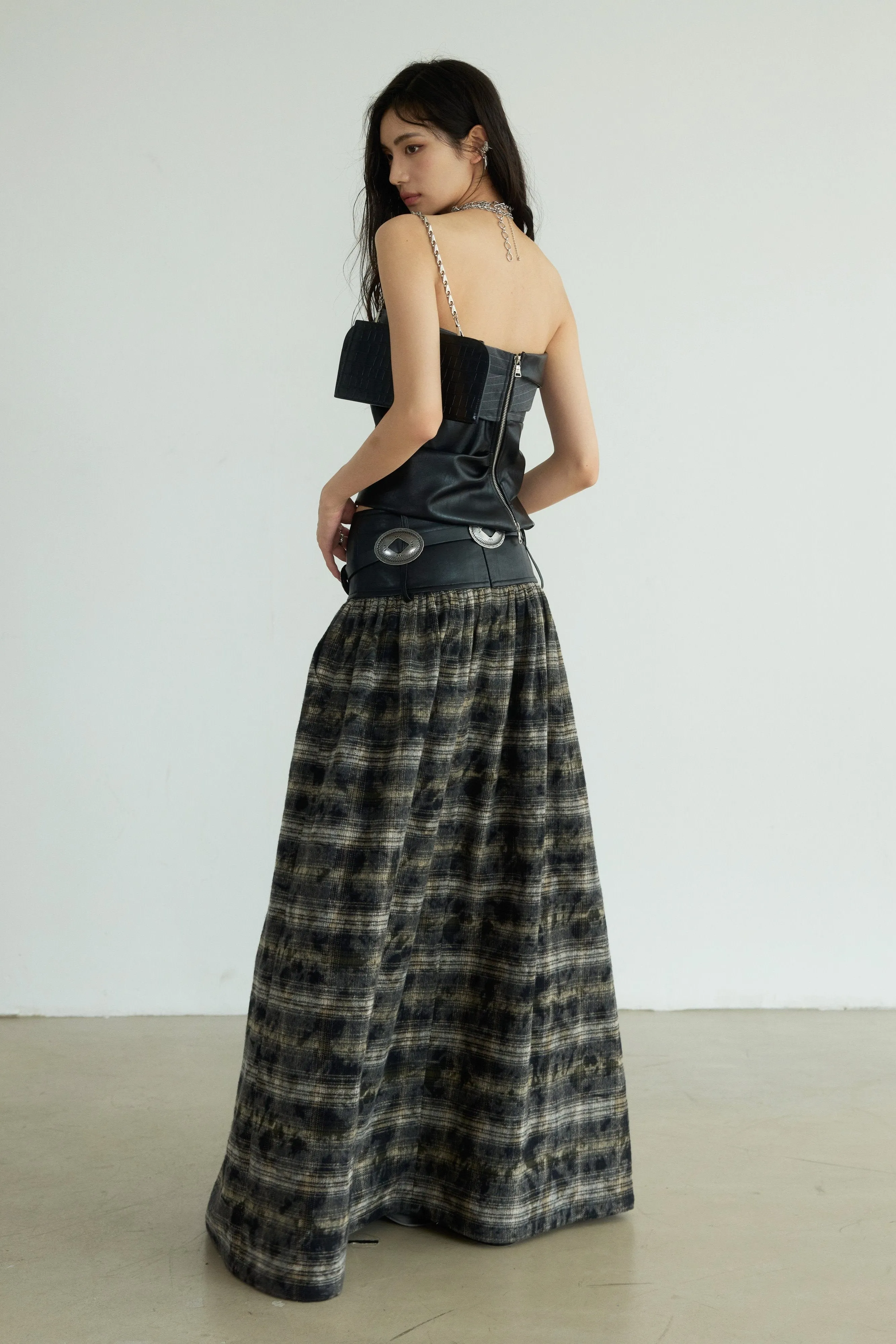 Highland Mist Plaid Maxi Skirt