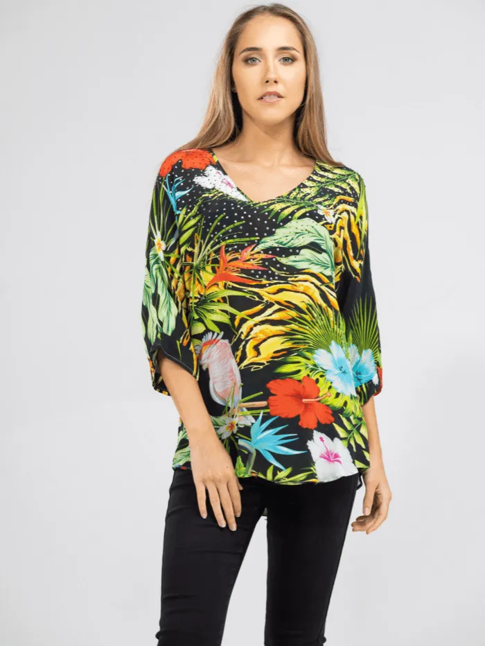 Inoa Darwin Printed Silk FISH Top with Crystals 208