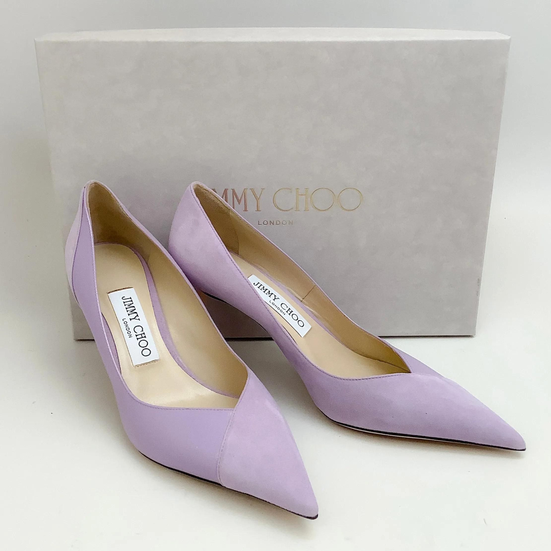 Jimmy Choo Wisteria Suede / Patent Leather Cass 75 Pumps