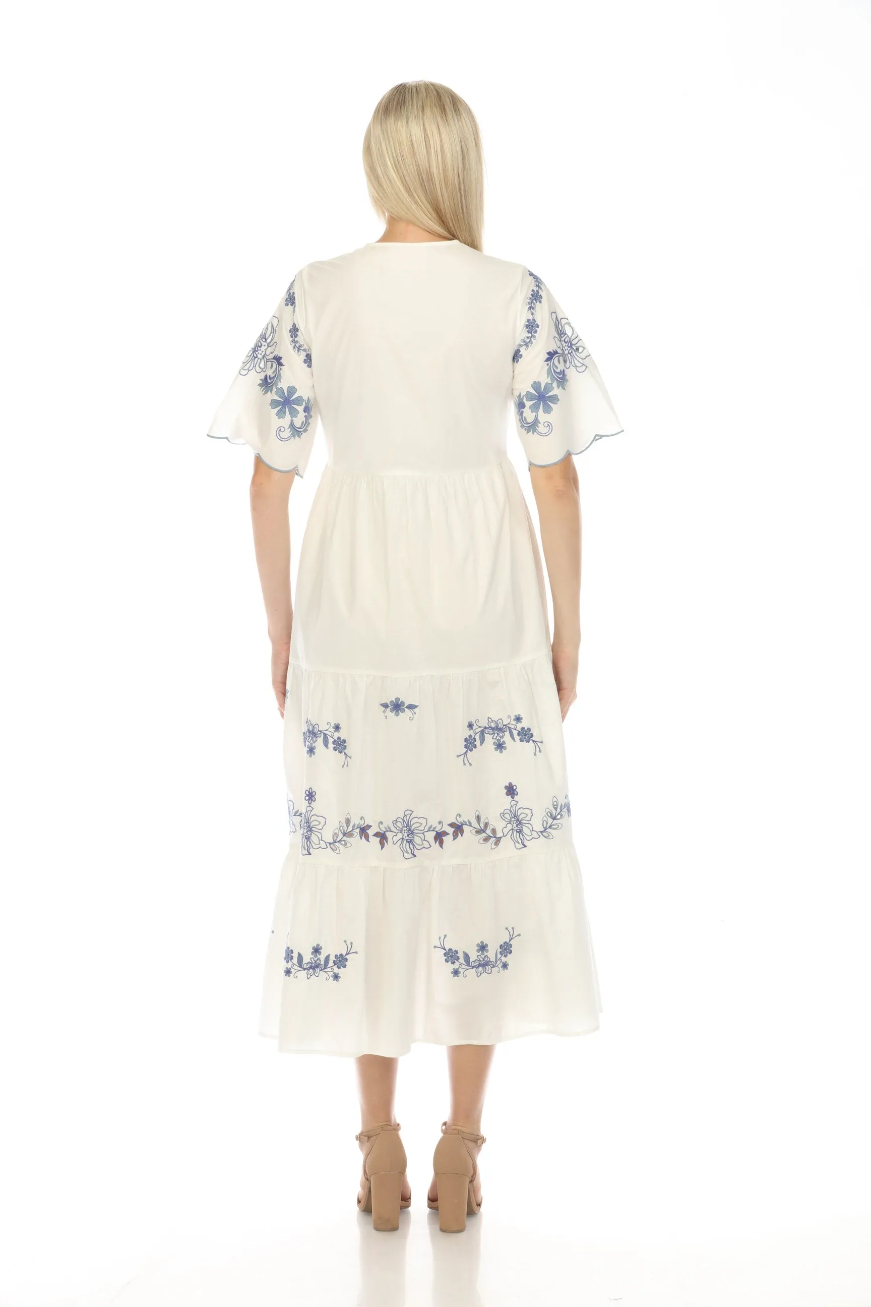 Johnny Was Jade White Alegra Poplin Tea Length Dress Boho Chic L30224