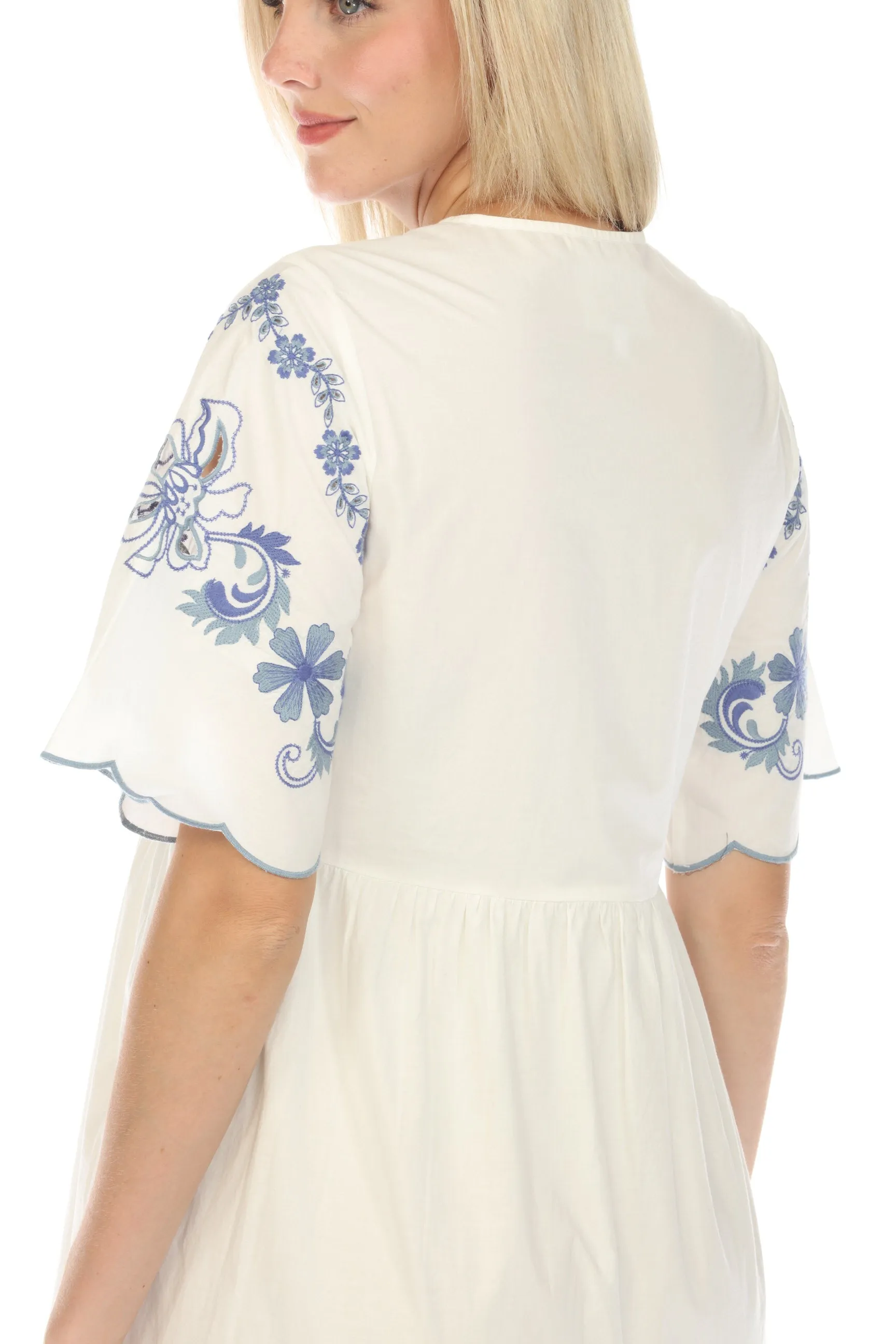 Johnny Was Jade White Alegra Poplin Tea Length Dress Boho Chic L30224