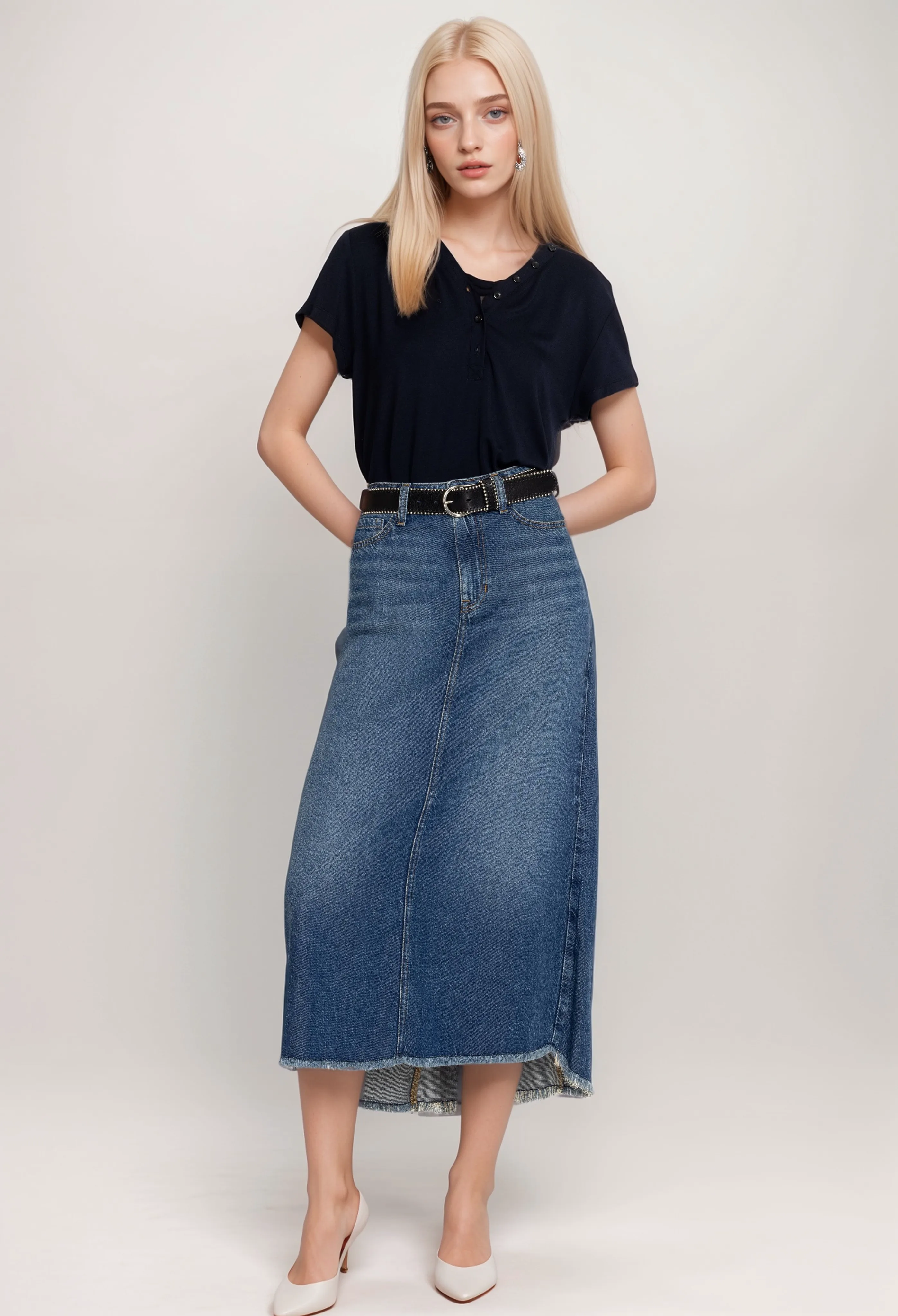 Johnny Was Vienna Denim Midi Skirt JW4010NB19 VIP