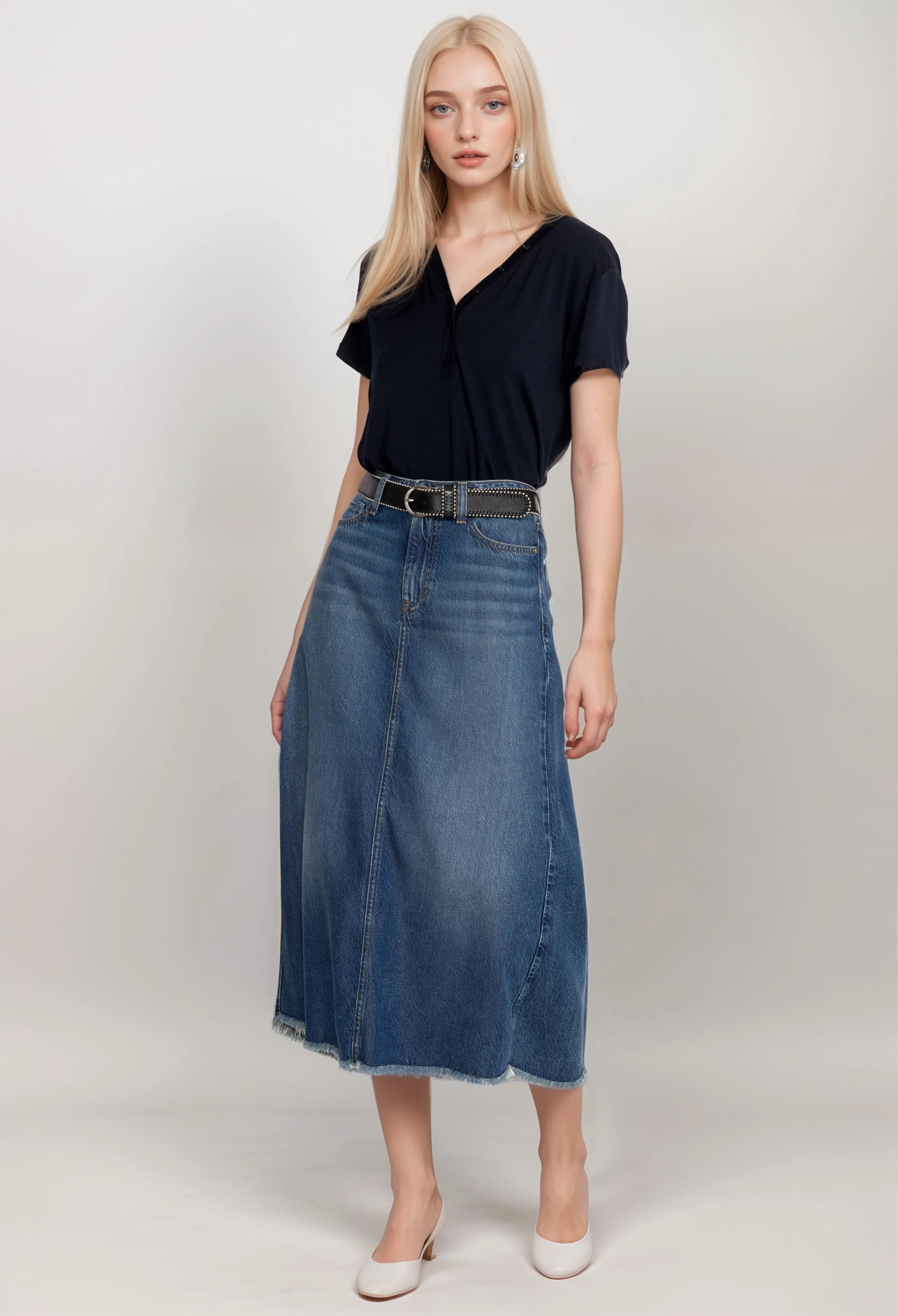 Johnny Was Vienna Denim Midi Skirt JW4010NB19 VIP