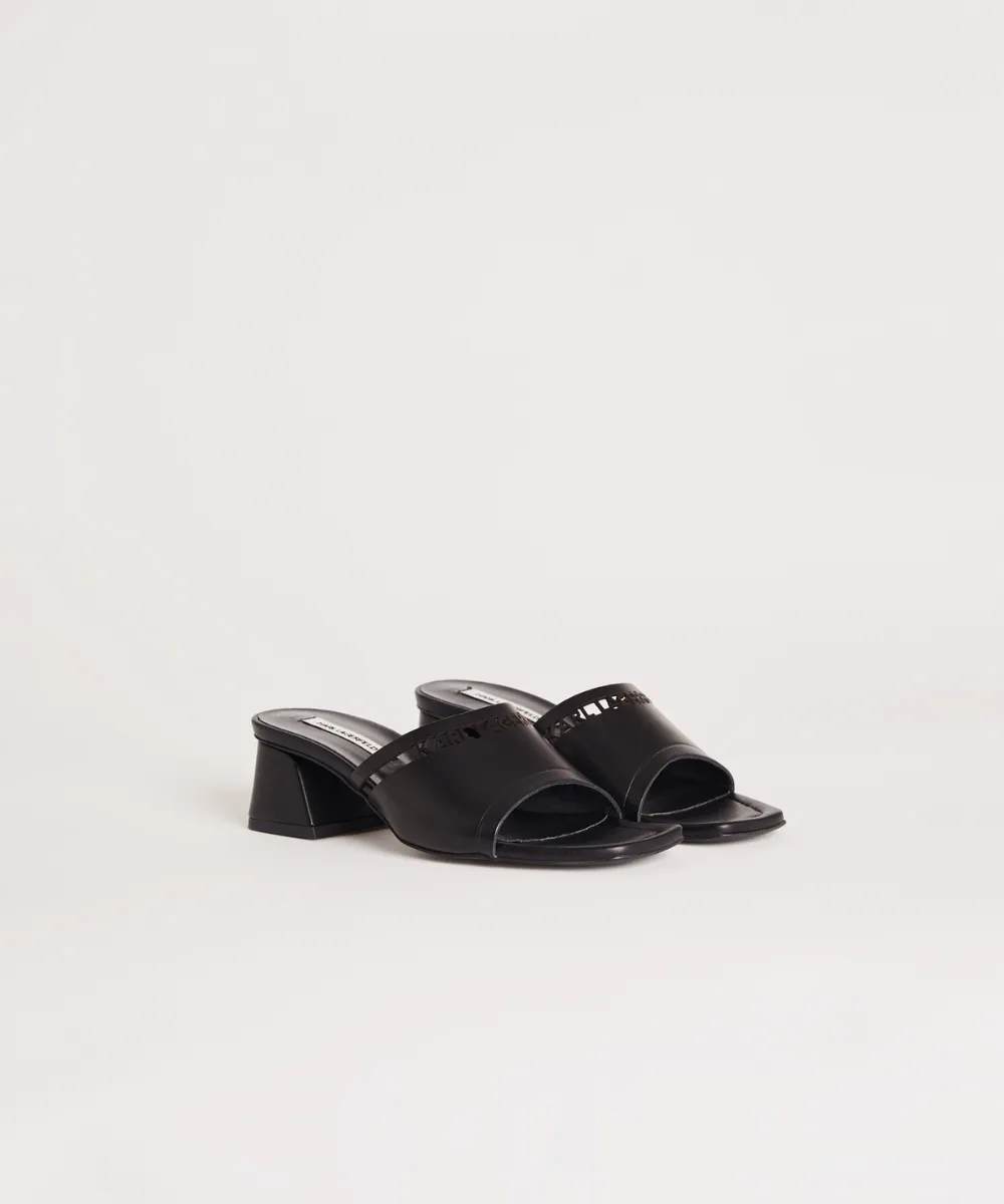 KARL LAGERFELD PLAZA KARL CUT-OUT HEELED MULES SANDALS