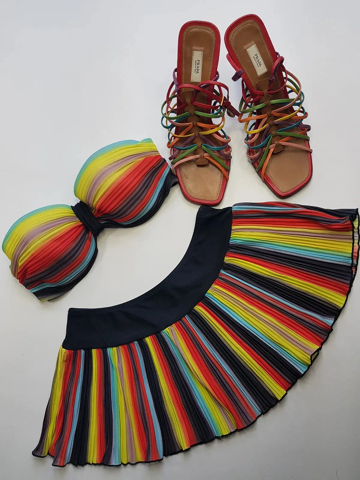 Knockout 1980s Statement Swimwear - Multicolour Vintage - Ultra Feminine - Bikini Top & Skirt - Two Piece Set