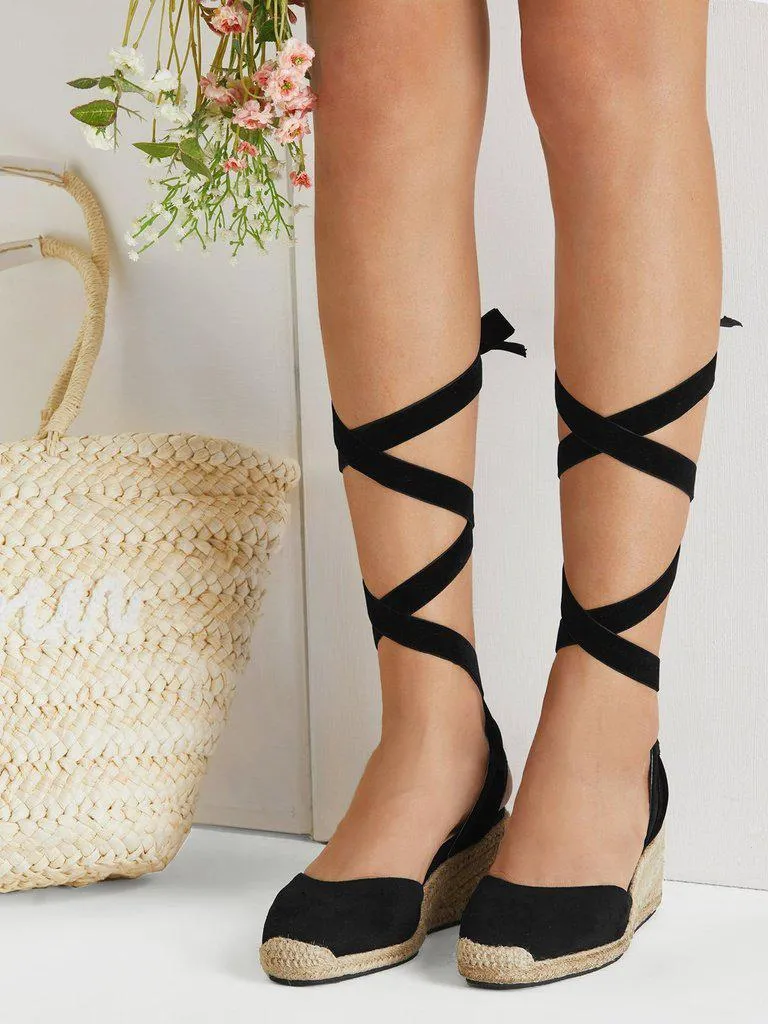 Lace Up Espadrille Wedges