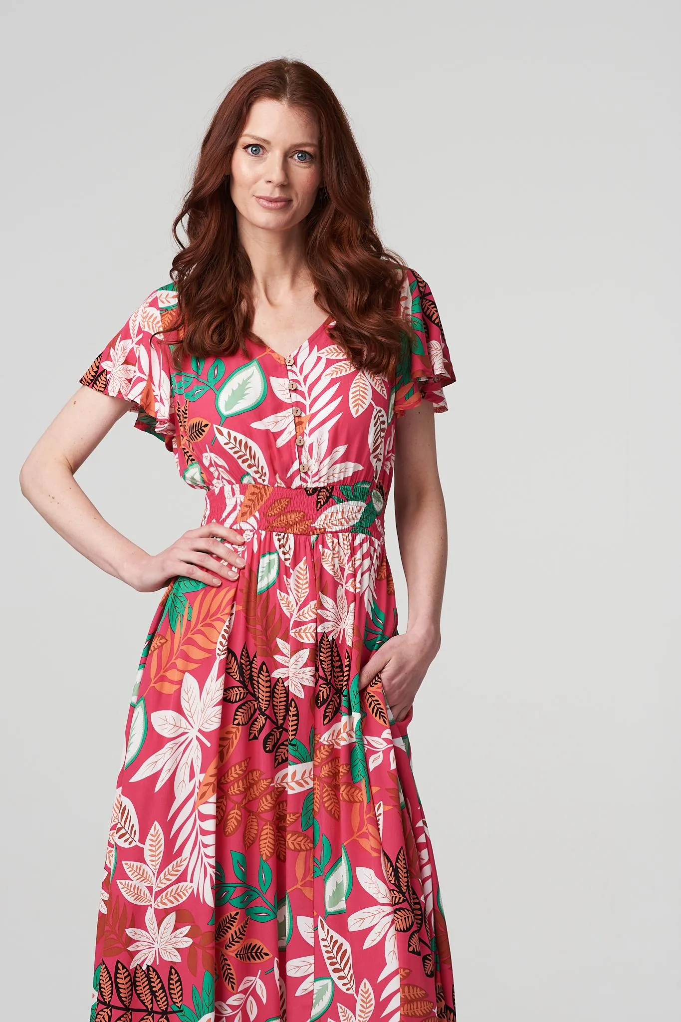 Leaf Print Midi Dress