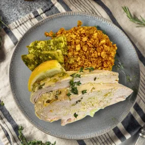 Lemon Thyme Chicken Breast, Pesto Halloumi and Smoked Golden Cauliflower Rice (Gluten-free)