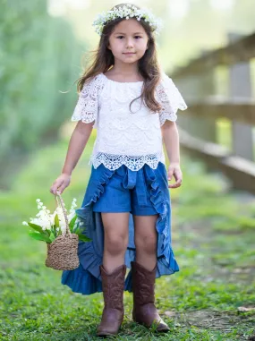 Lots Of Lace Chambray Hi-Low Skirted Shorts Set