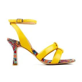 Malibu - Yellow Signature - Women's leather strappy heel sandal in yellow colour