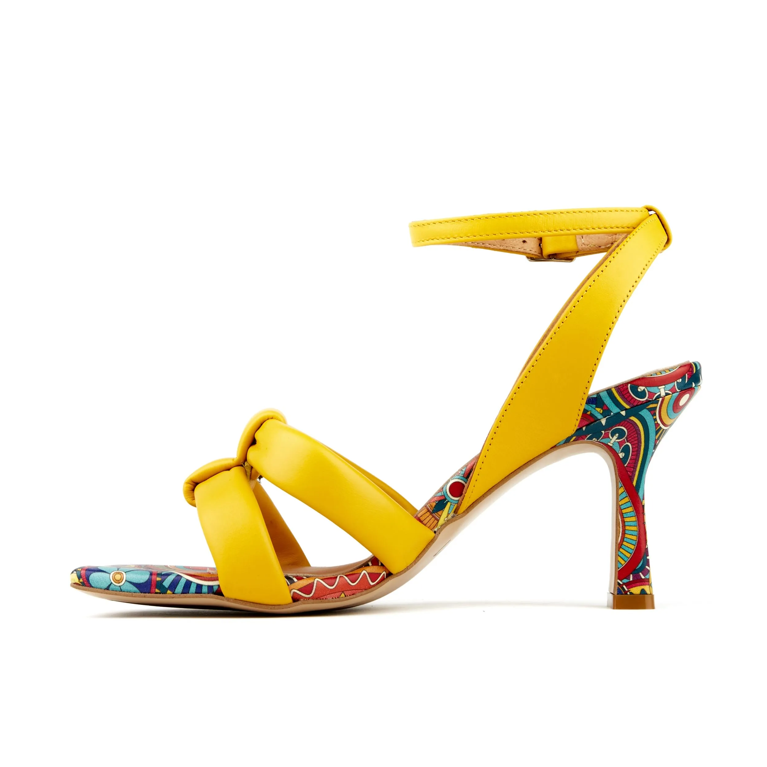 Malibu - Yellow Signature - Women's leather strappy heel sandal in yellow colour