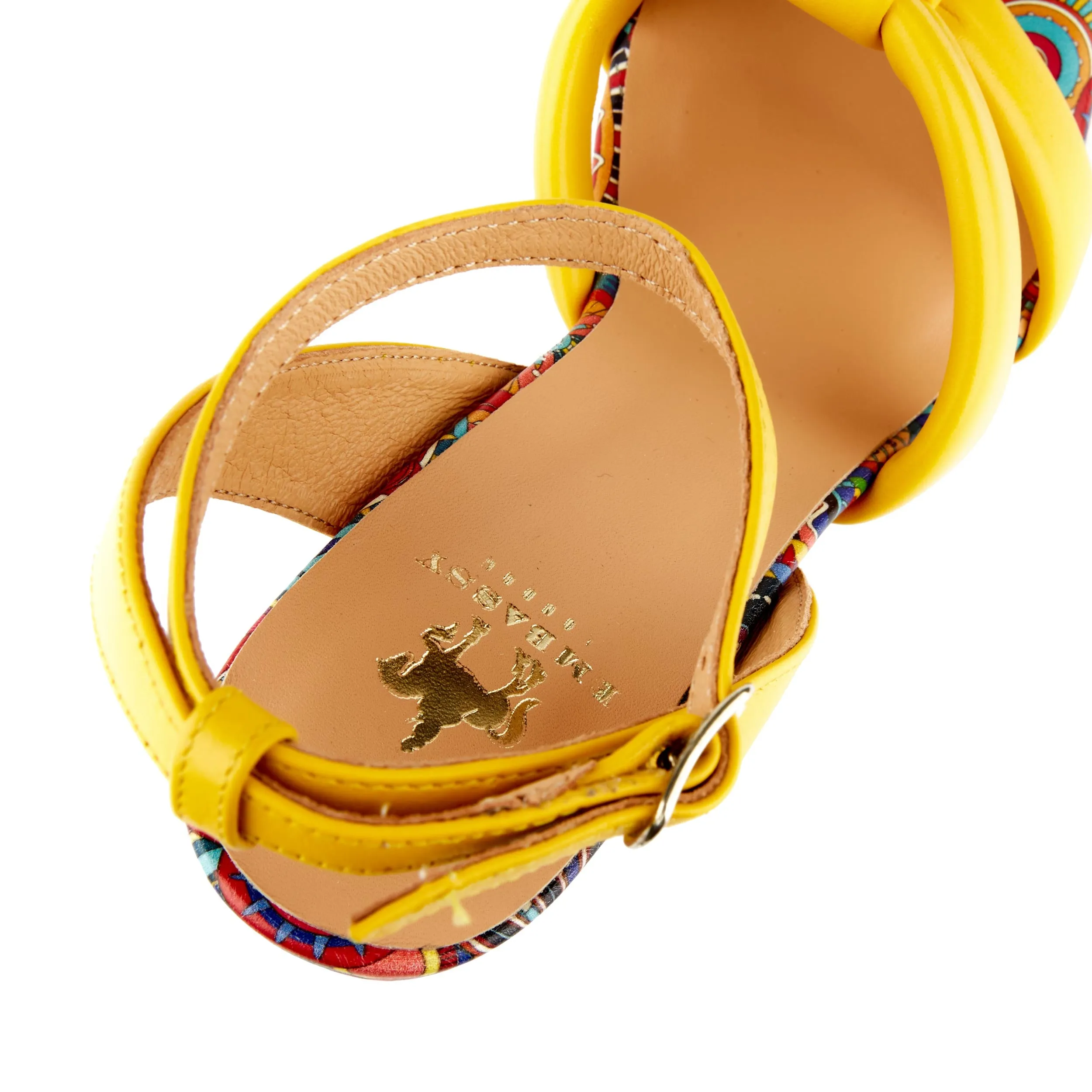 Malibu - Yellow Signature - Women's leather strappy heel sandal in yellow colour