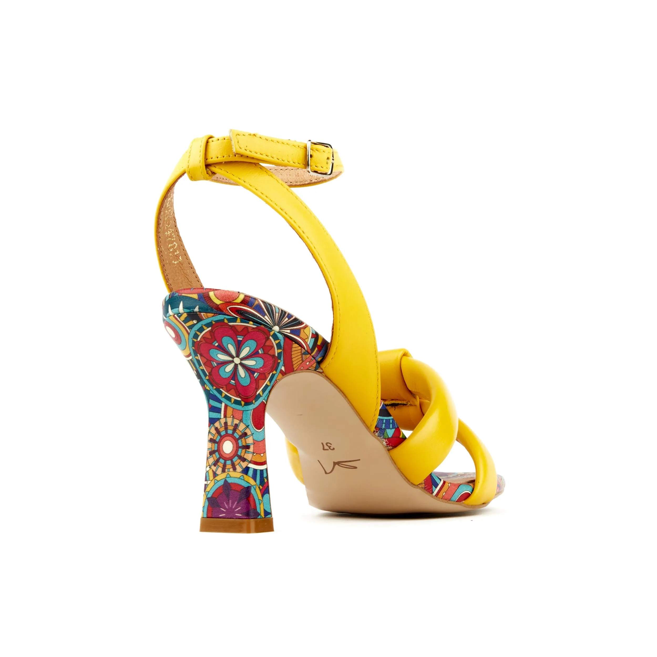 Malibu - Yellow Signature - Women's leather strappy heel sandal in yellow colour