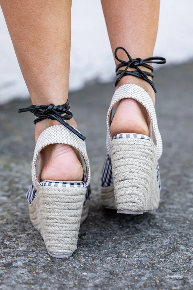 Margot Gingham Black Square Toe Espadrille Wedges FINAL SALE