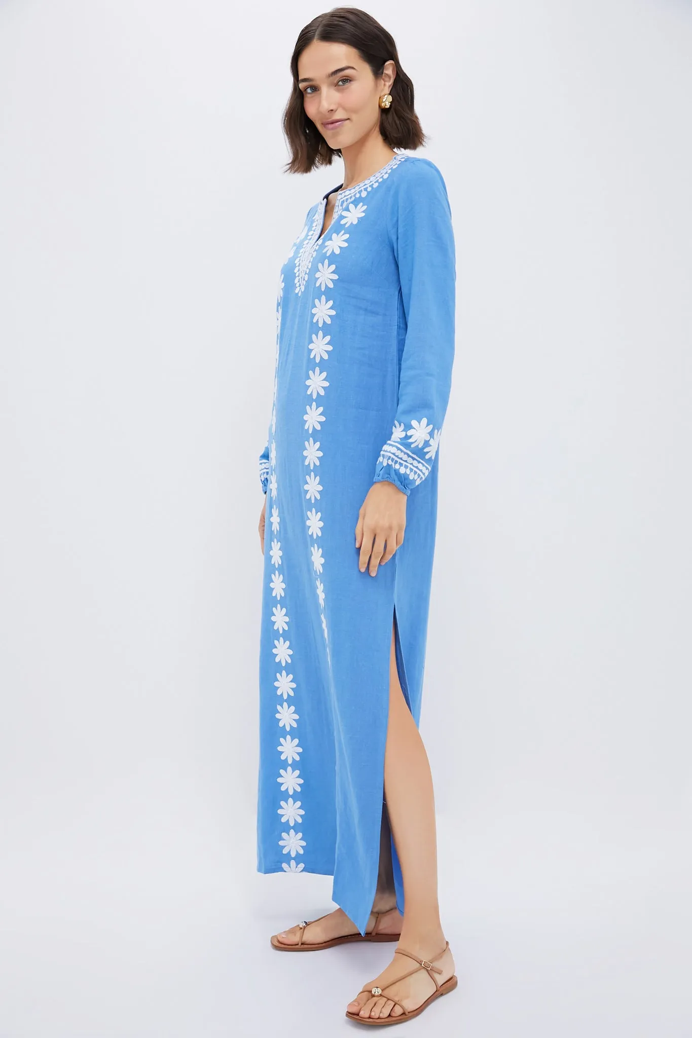 Marina and White Embroidered Caftan