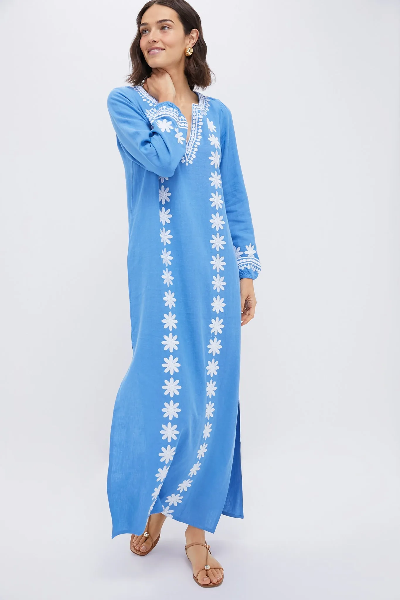 Marina and White Embroidered Caftan