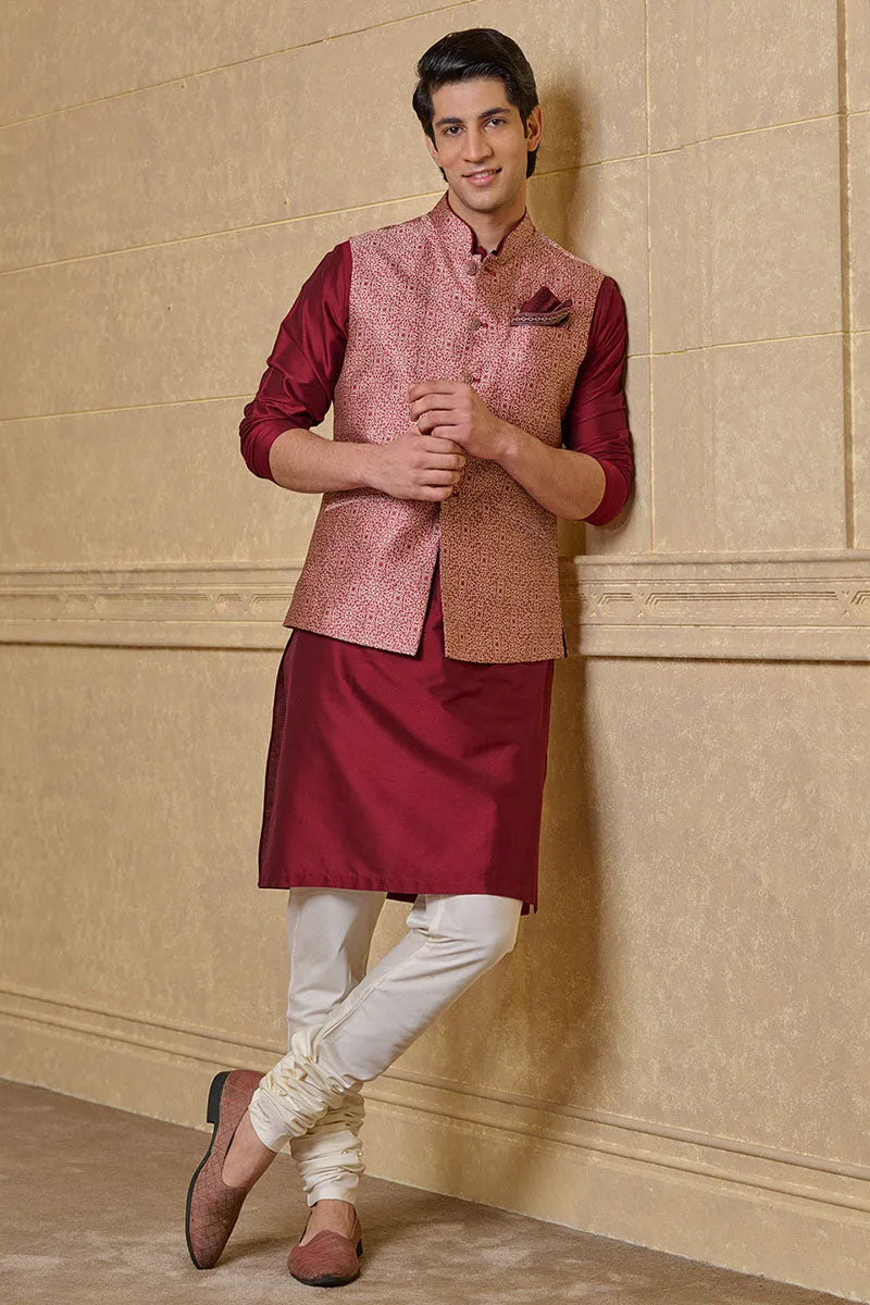 Maroon Resham Brocade Bundi