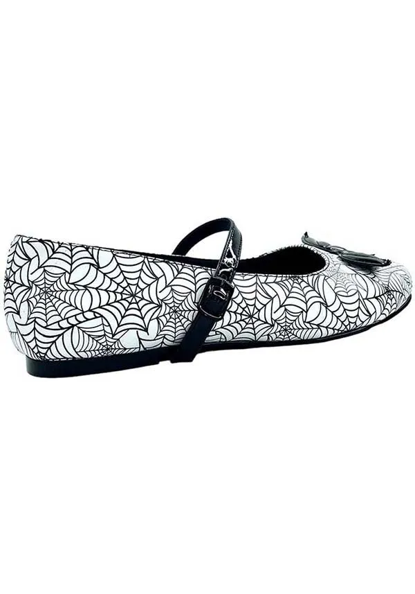 Mary Jane Bat Spiderweb [White/Black] | FLATS*