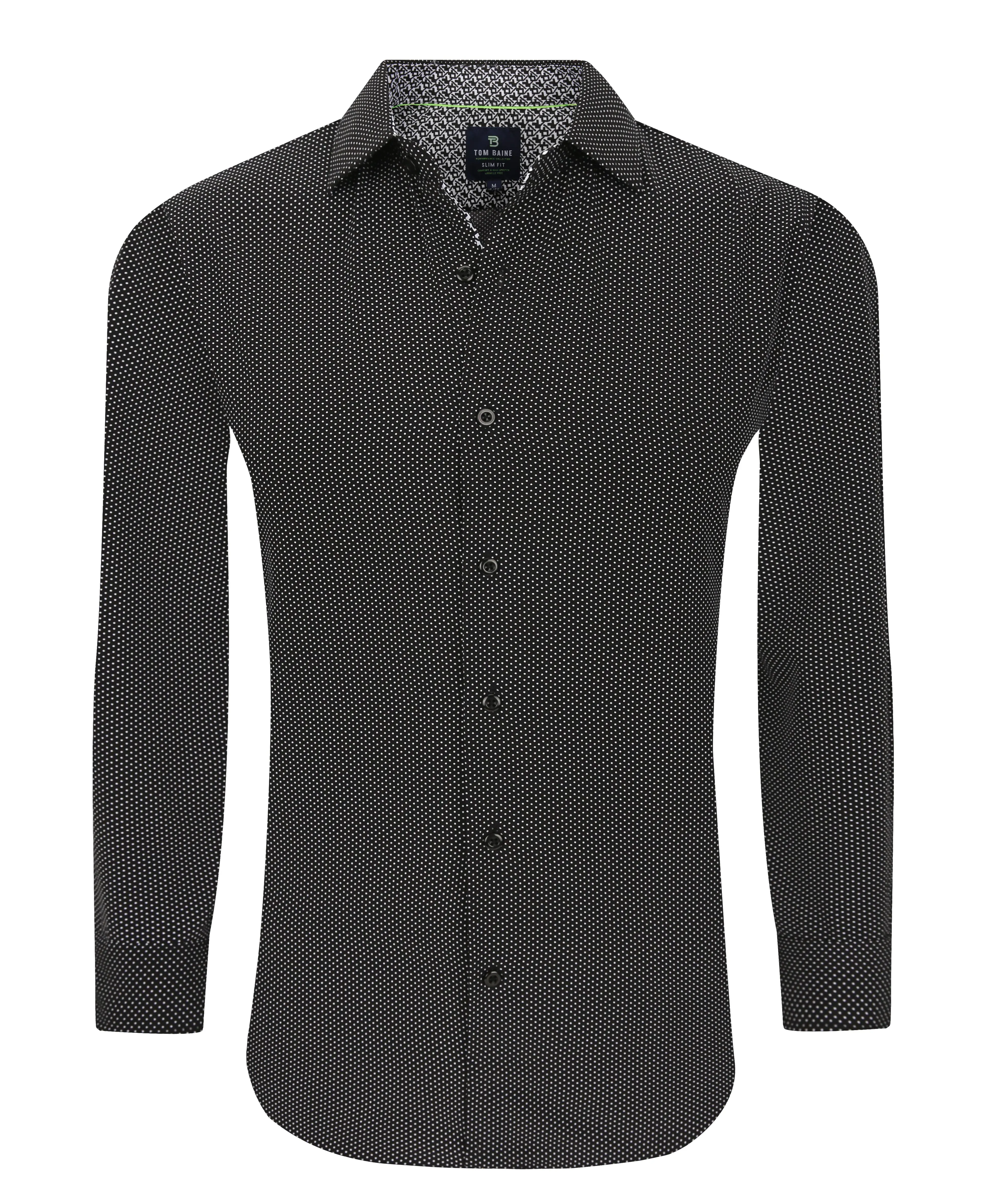 Men's Slim Fit Performance Long Sleeve Printed Black Shirt