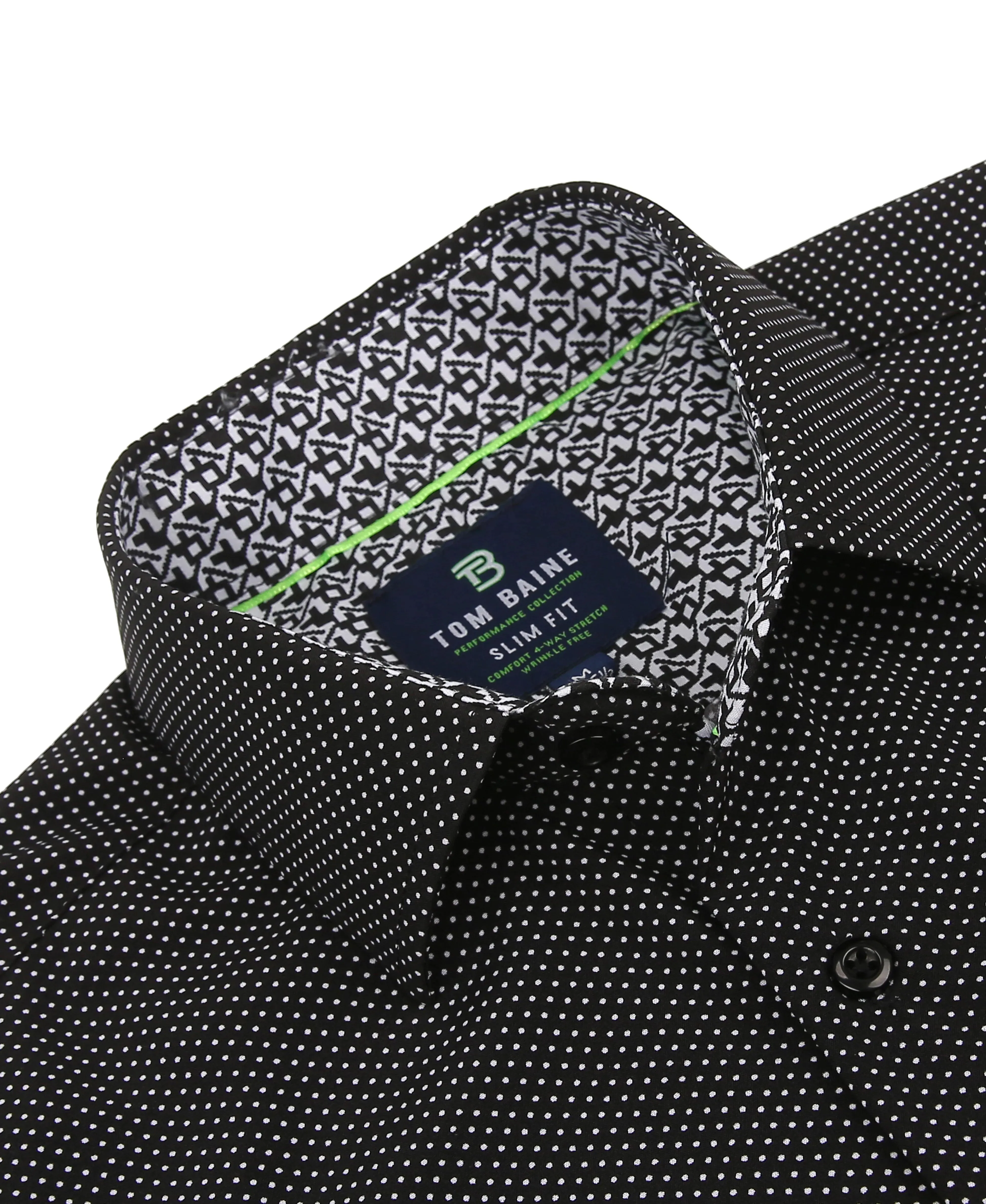 Men's Slim Fit Performance Long Sleeve Printed Black Shirt