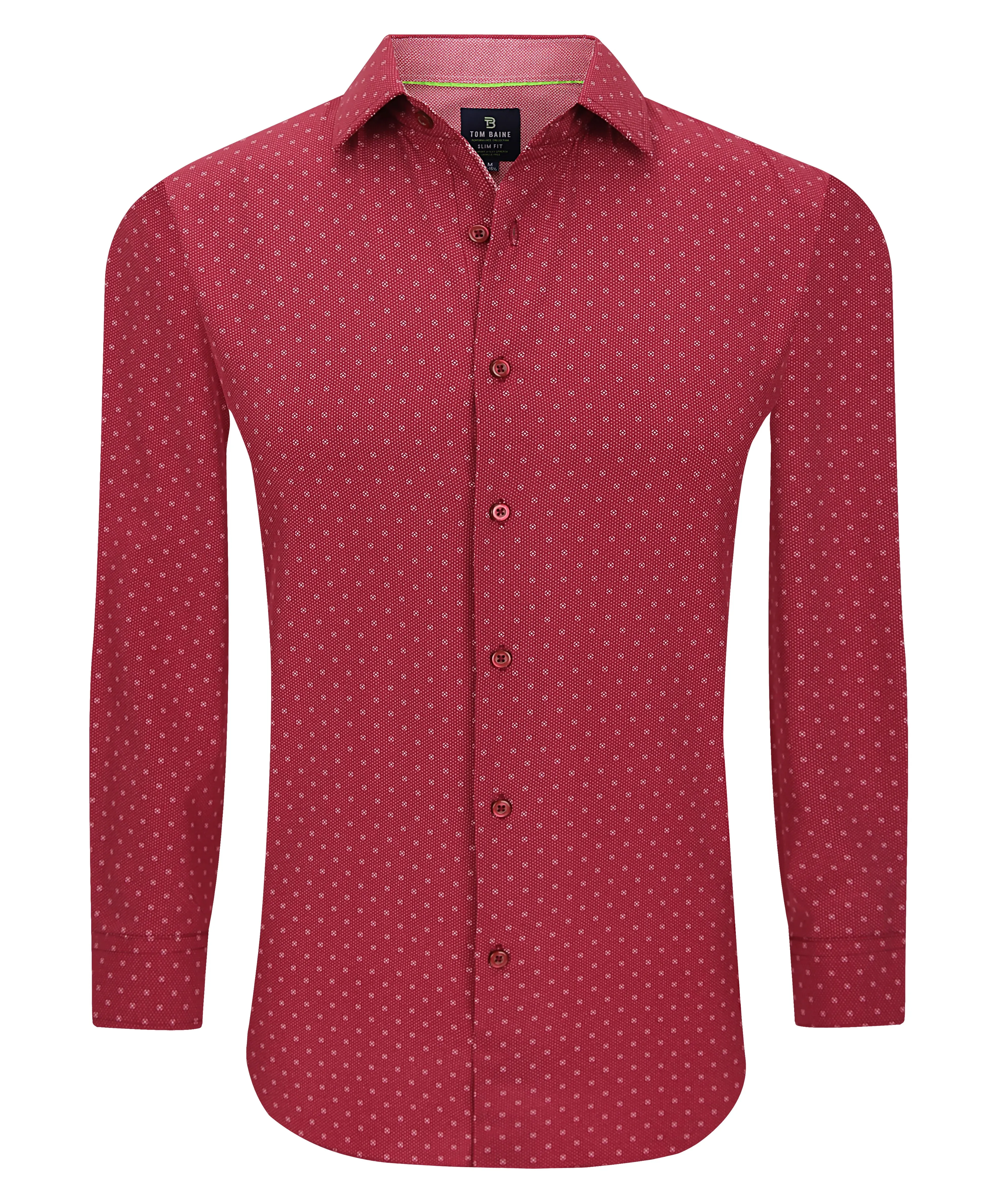 Men's Slim Fit Performance Long Sleeve Printed Shirt Red