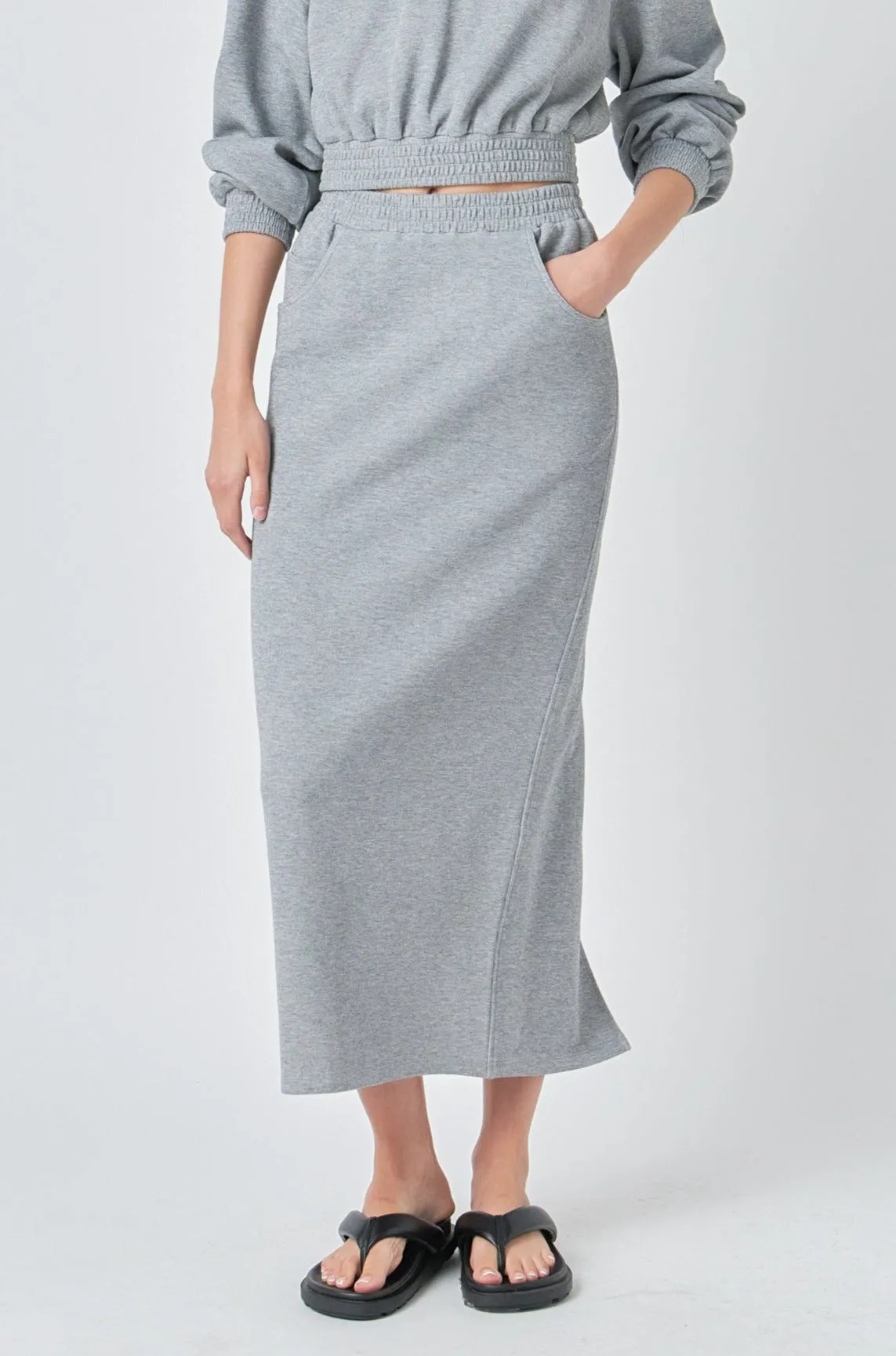 Mid-Waisted French Terry Maxi Skirt