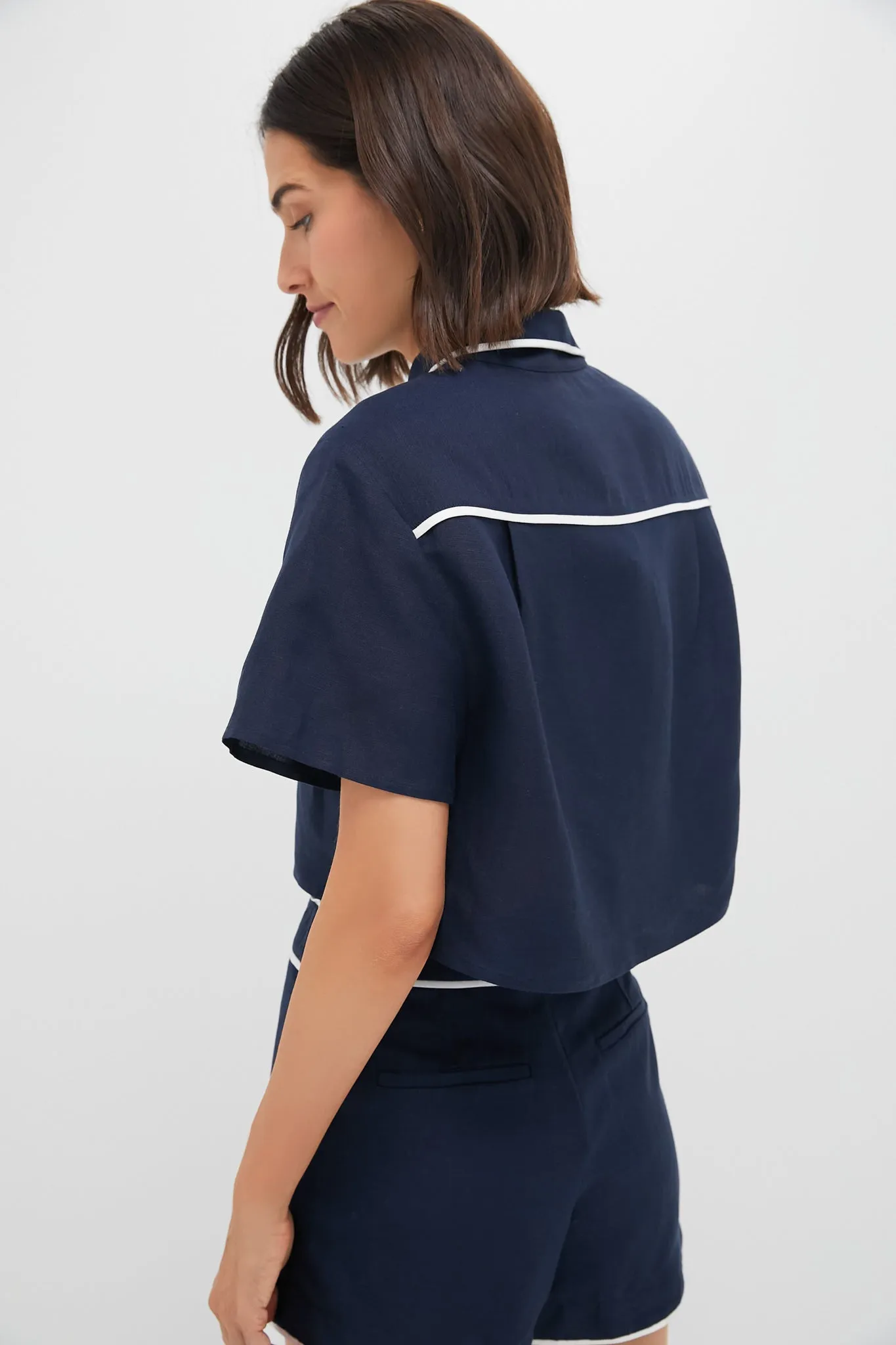 Midnight Solange Short Sleeve Cropped Shirt