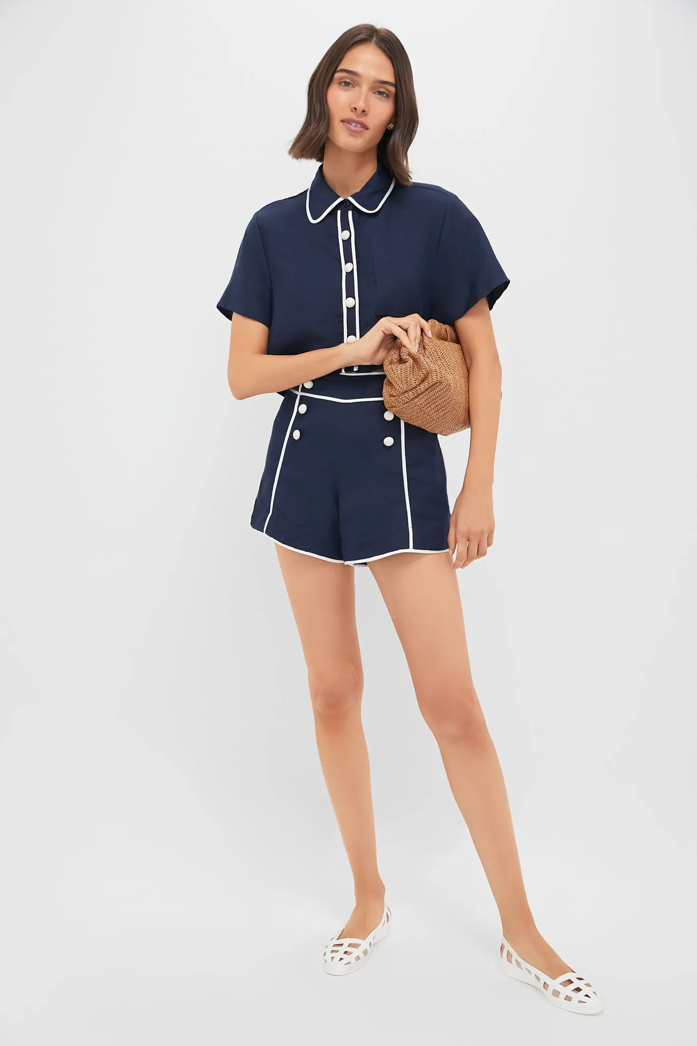 Midnight Solange Short Sleeve Cropped Shirt