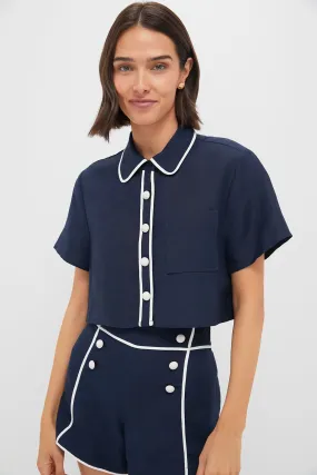 Midnight Solange Short Sleeve Cropped Shirt