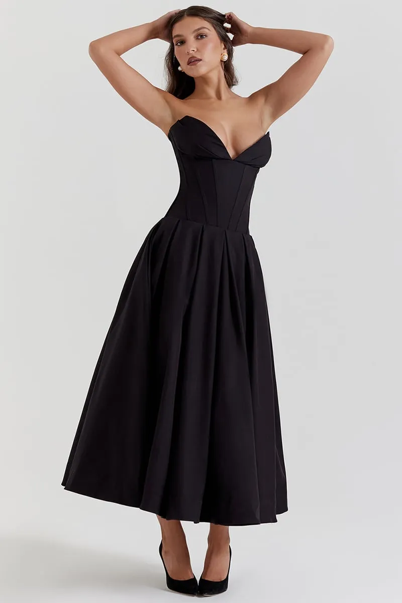 Milly Black Strapless Midi Dress