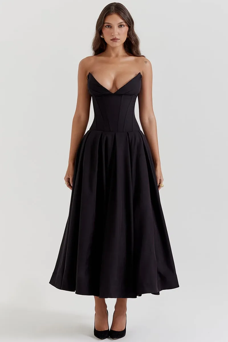 Milly Black Strapless Midi Dress