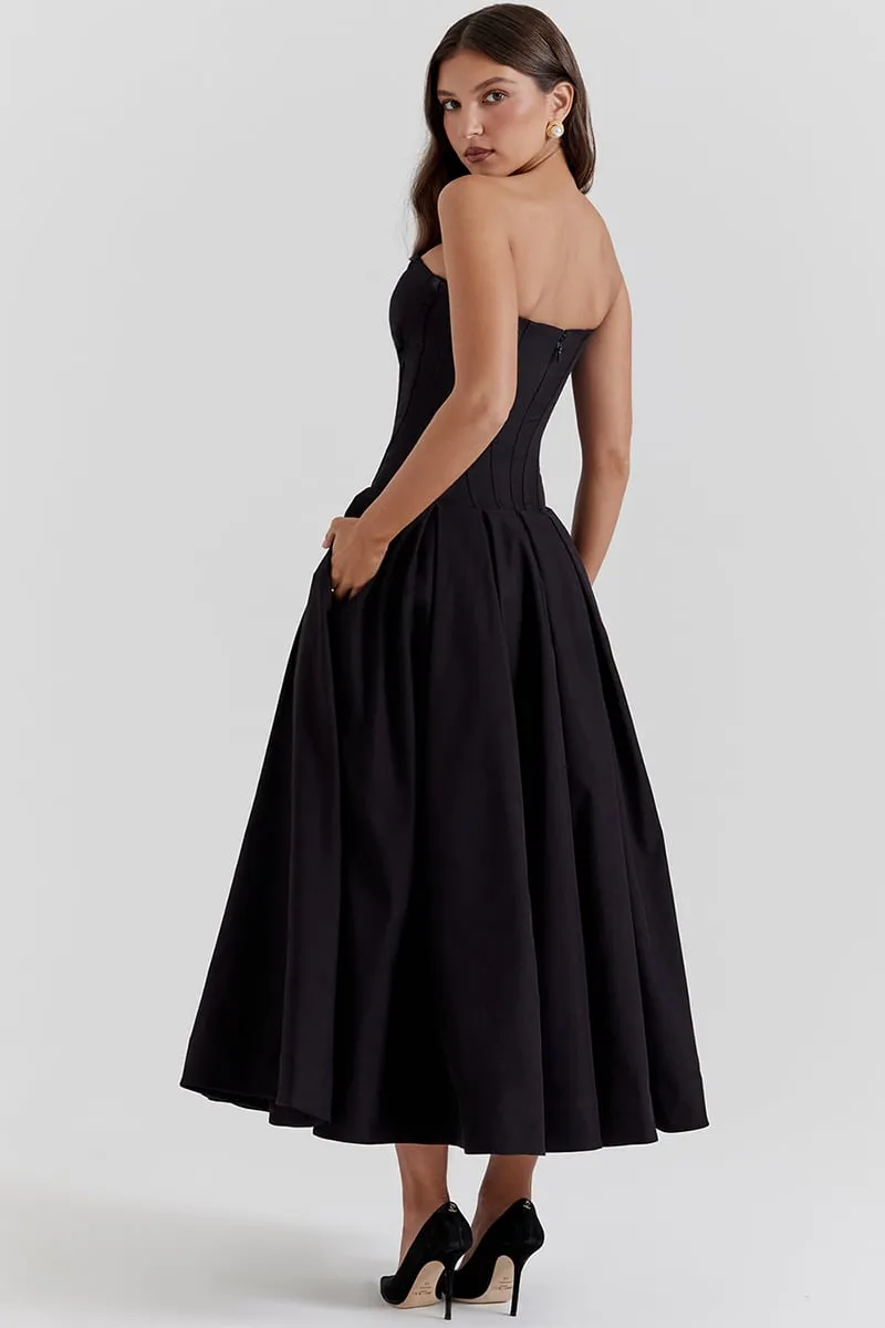 Milly Black Strapless Midi Dress