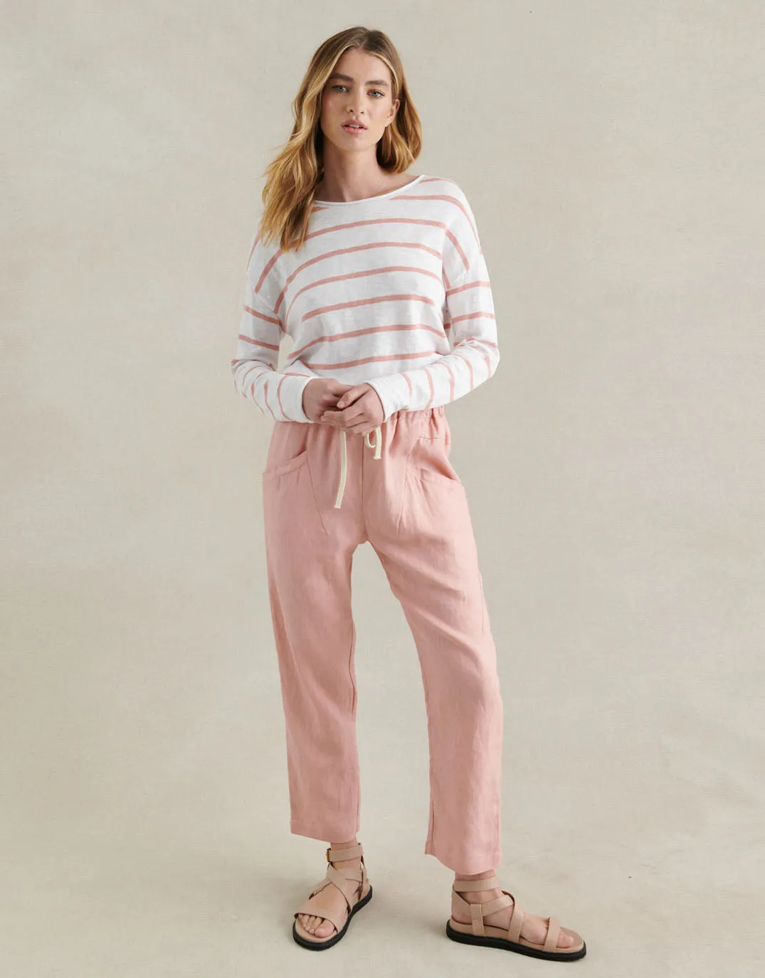 Minnie Top - White/Peach Stripe