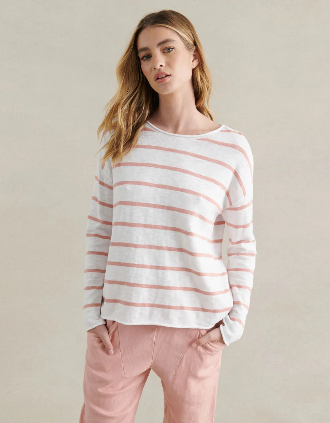 Minnie Top - White/Peach Stripe