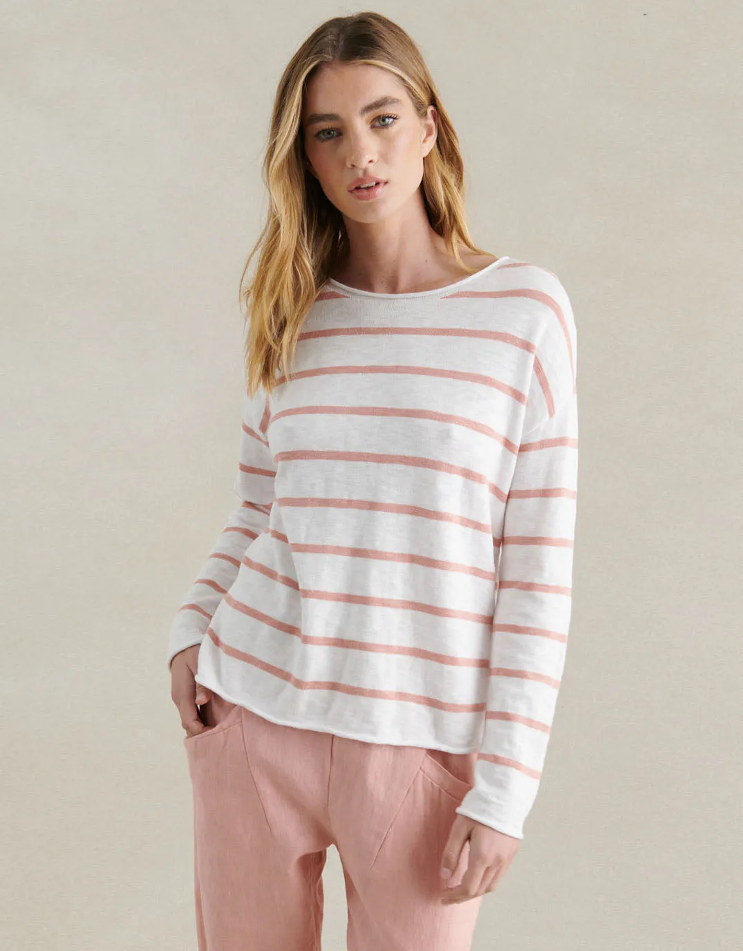 Minnie Top - White/Peach Stripe