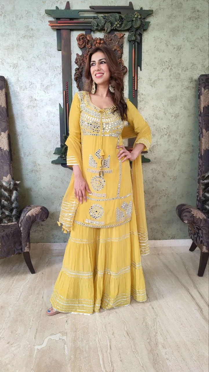 Mirror Yellow Sharara Set