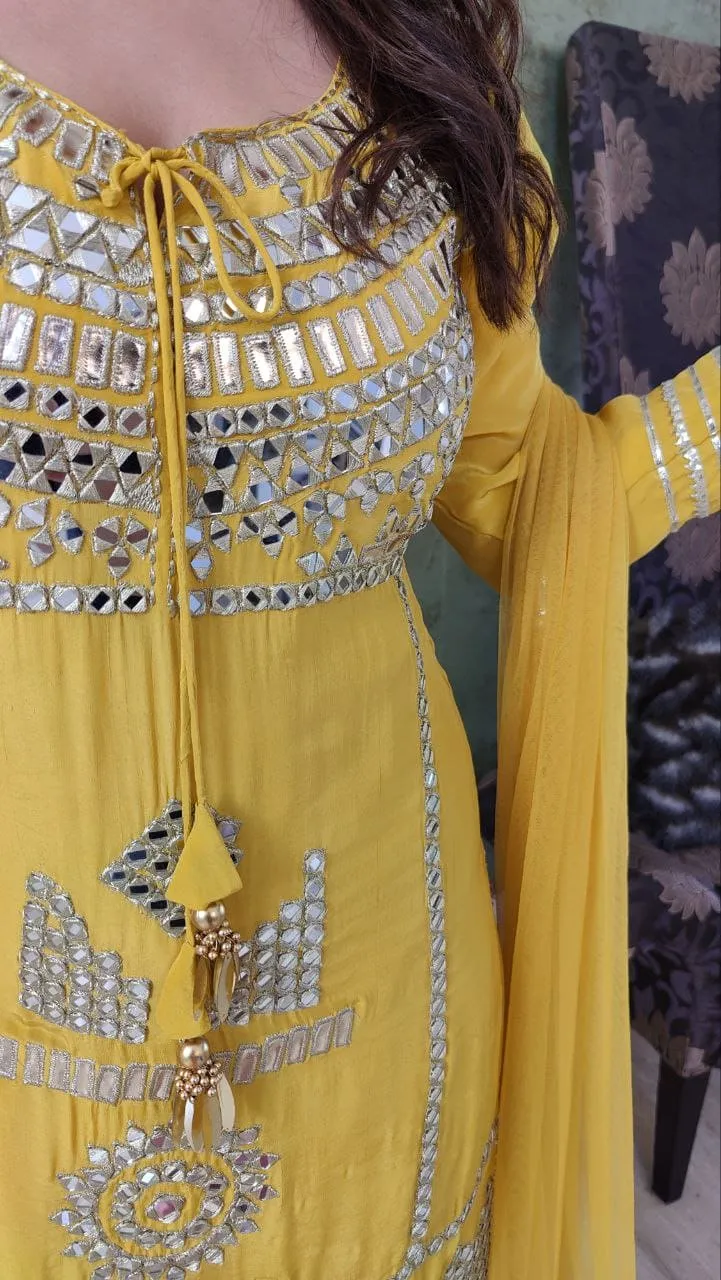 Mirror Yellow Sharara Set