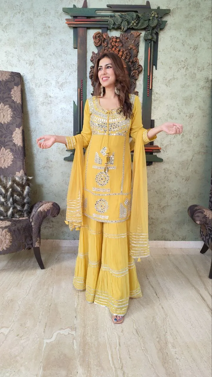 Mirror Yellow Sharara Set